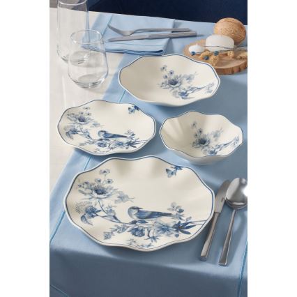 24-delni jedilni servis iz porcelana v beli in modri barvi