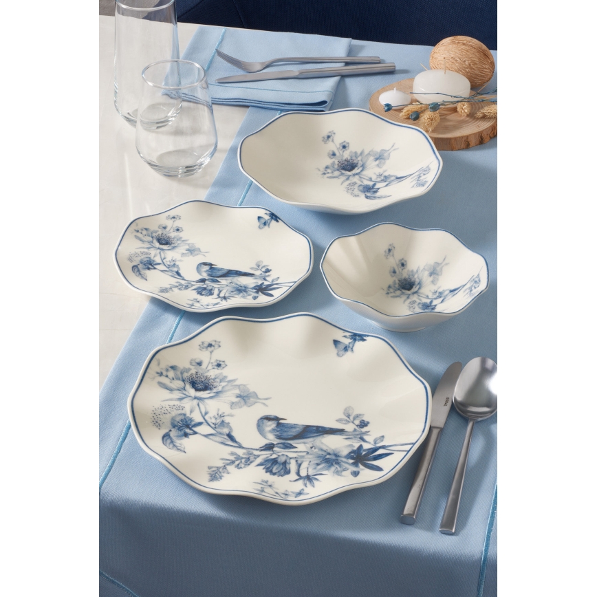 24-delni jedilni servis iz porcelana v beli in modri barvi