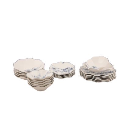 24-delni jedilni servis iz porcelana v beli in modri barvi