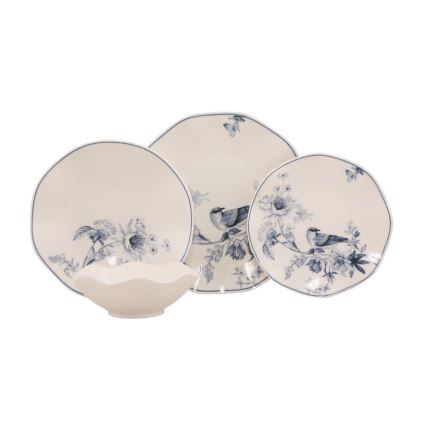 24-delni jedilni servis iz porcelana v beli in modri barvi