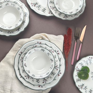 24-delni jedilni servis iz porcelana v beli in zeleni barvi