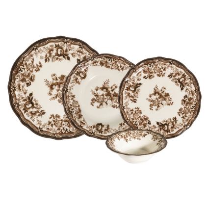 24-delni jedilni servis iz porcelana v beli/rjavi barvi