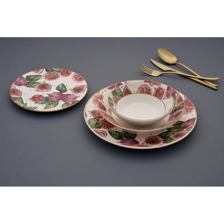 24-delni jedilni servis, rdeča/bela/zelena, keramika