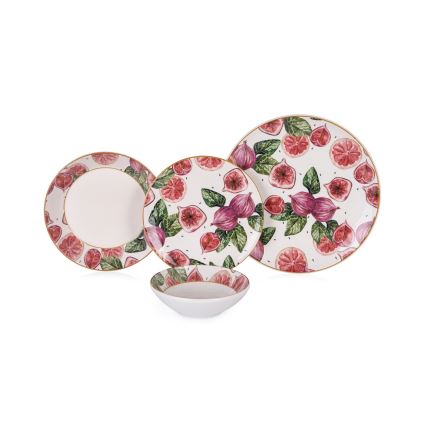 24-delni jedilni servis, rdeča/bela/zelena, keramika