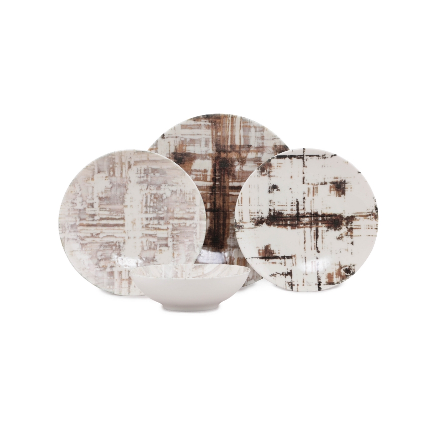 24-delni jedilni servis rjav/bel porcelan