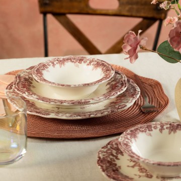 24-delni jedilni servis v beli ali rožnati barvi, iz porcelana