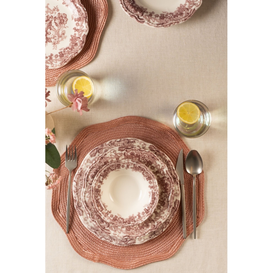 24-delni jedilni servis v beli ali rožnati barvi, iz porcelana