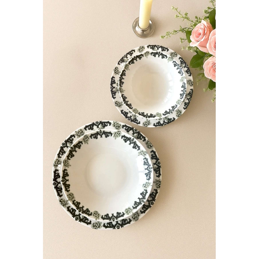 24-delni jedilni servis v beli ali zeleni barvi, iz porcelana