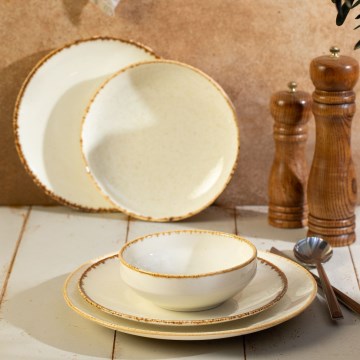24-delni jedilni set, bel/bež, iz porcelana