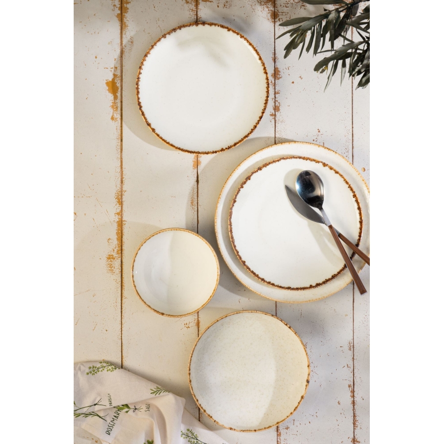 24-delni jedilni set, bel/bež, iz porcelana