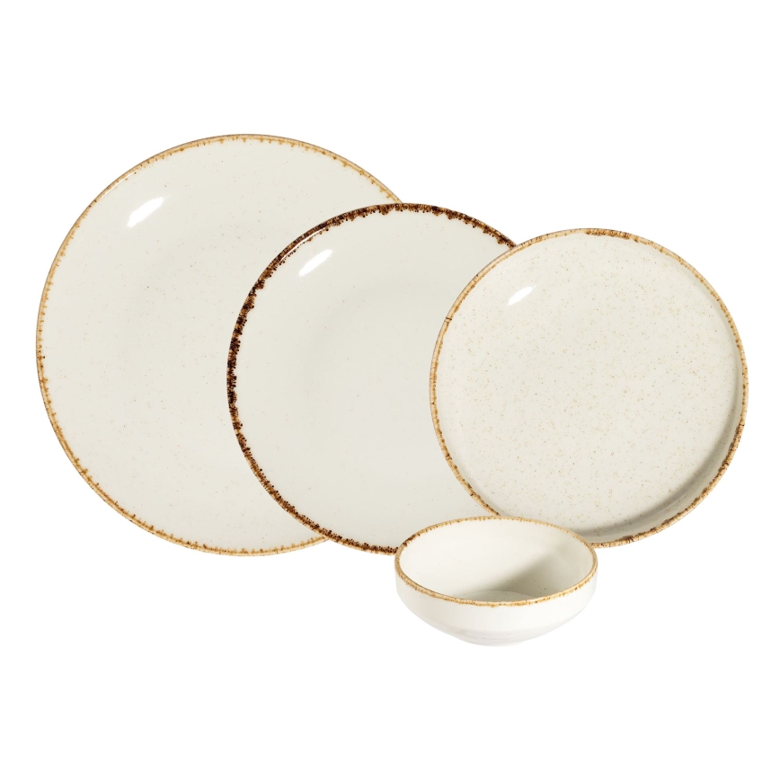24-delni jedilni set, bel/bež, iz porcelana