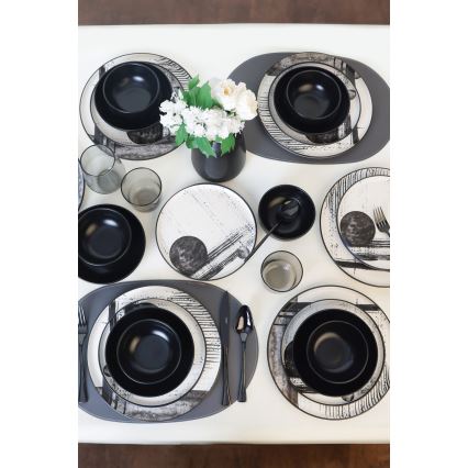 24-delni jedilni set, bel/črn/iz kamenine