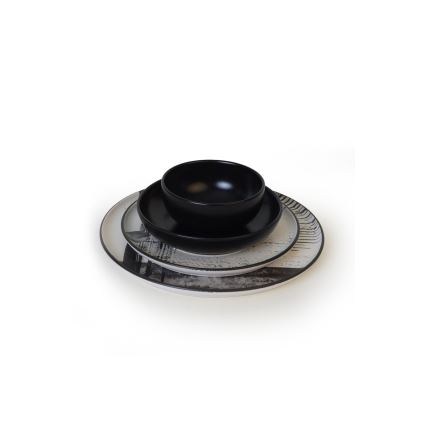 24-delni jedilni set, bel/črn/iz kamenine