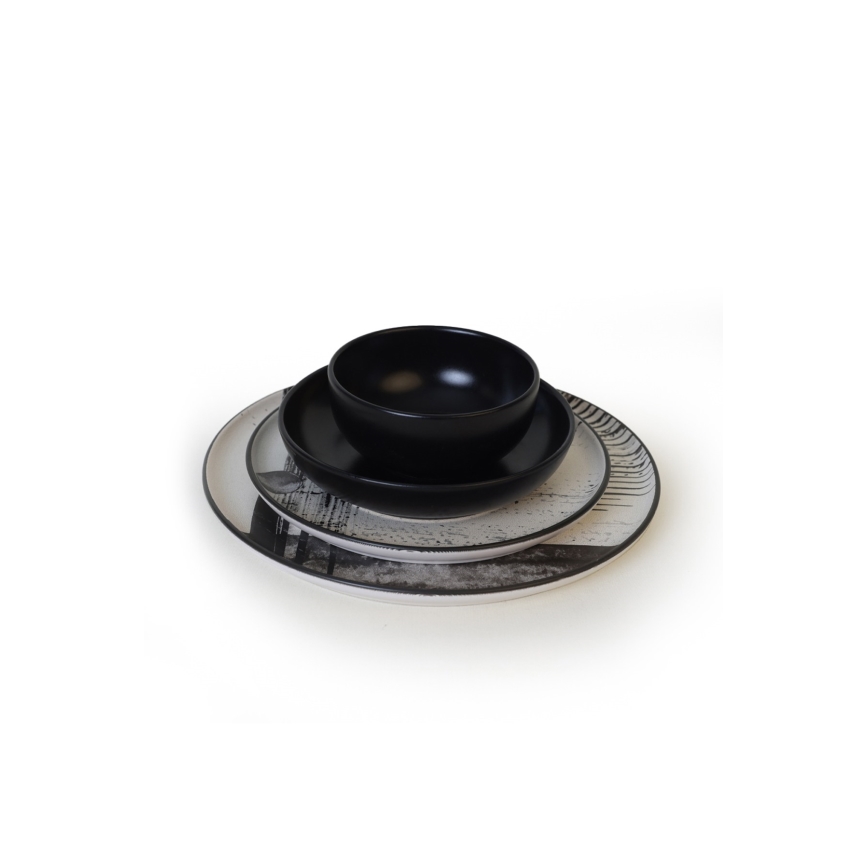 24-delni jedilni set, bel/črn/iz kamenine