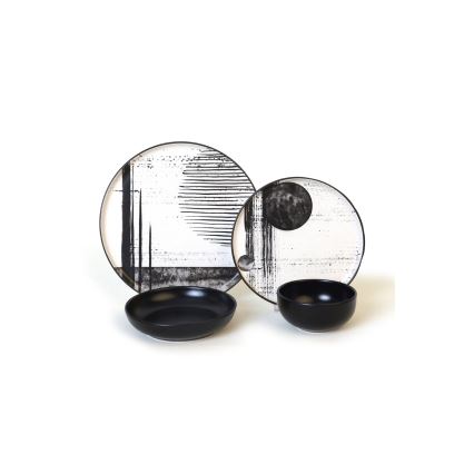 24-delni jedilni set, bel/črn/iz kamenine