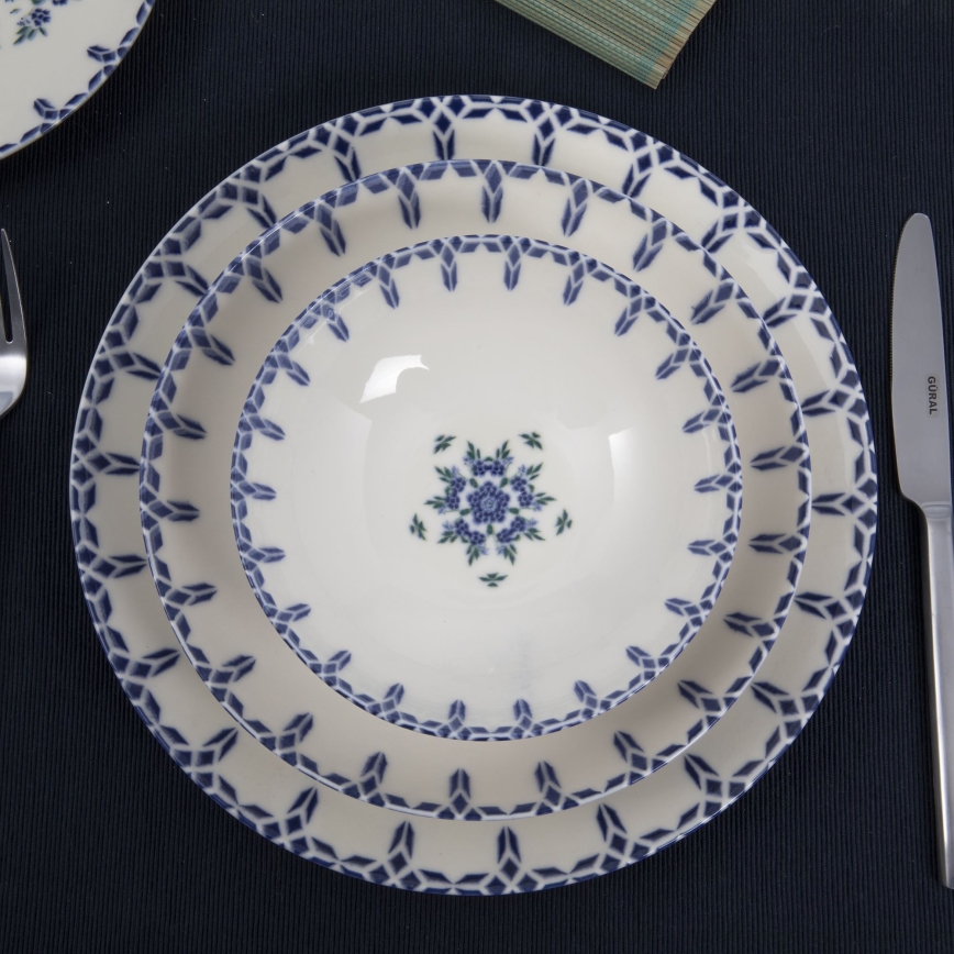 24-delni jedilni set bel/moder/porcelan