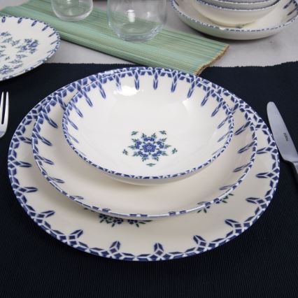 24-delni jedilni set bel/moder/porcelan