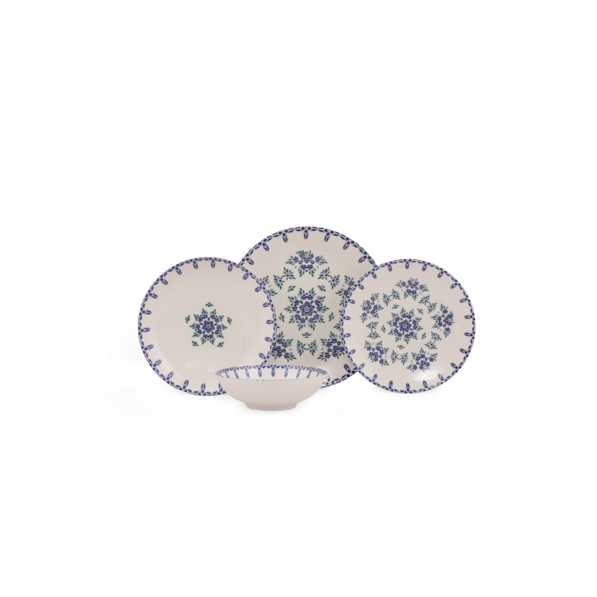 24-delni jedilni set bel/moder/porcelan