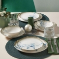 24-delni jedilni set, bel/moder, porcelan