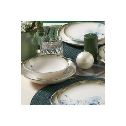 24-delni jedilni set, bel/moder, porcelan
