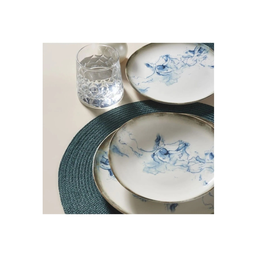 24-delni jedilni set, bel/moder, porcelan