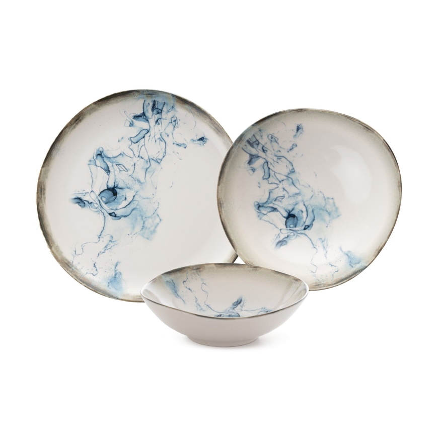24-delni jedilni set, bel/moder, porcelan