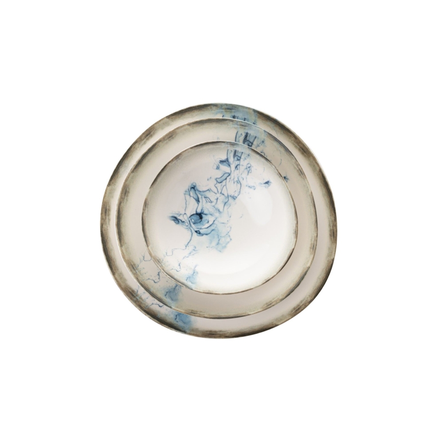 24-delni jedilni set, bel/moder, porcelan