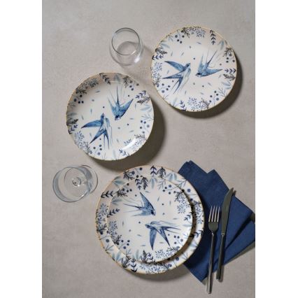 24-delni jedilni set, bel/moder, porcelan