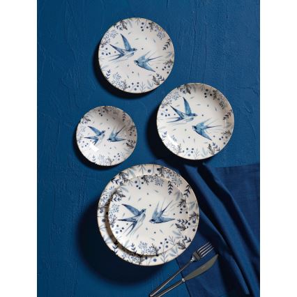 24-delni jedilni set, bel/moder, porcelan