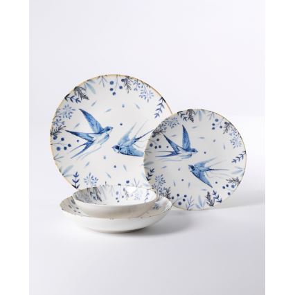 24-delni jedilni set, bel/moder, porcelan