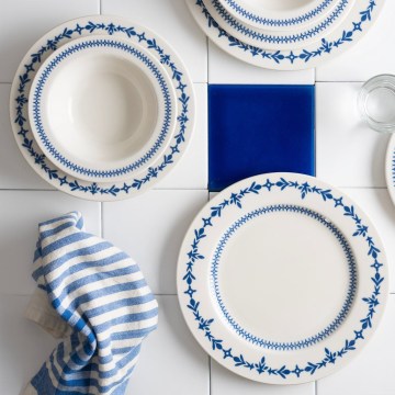 24-delni jedilni set, bel/moder, porcelan