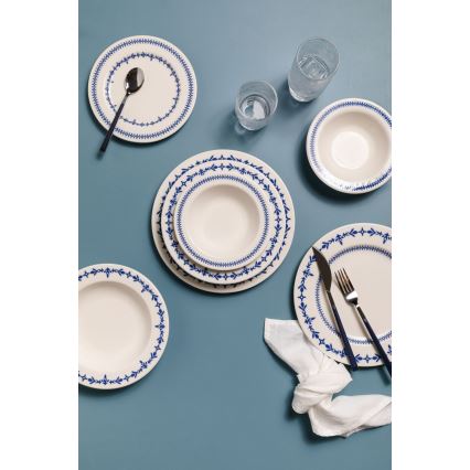 24-delni jedilni set, bel/moder, porcelan