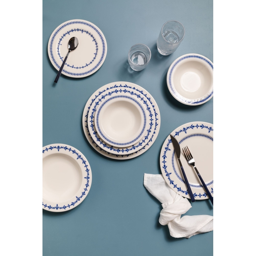 24-delni jedilni set, bel/moder, porcelan