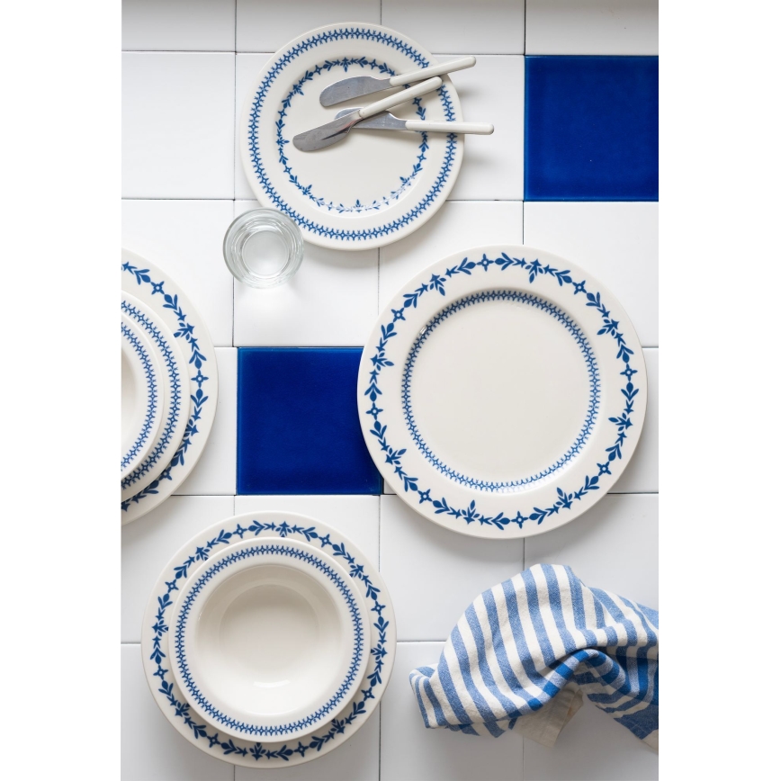 24-delni jedilni set, bel/moder, porcelan