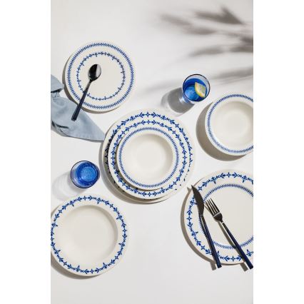 24-delni jedilni set, bel/moder, porcelan