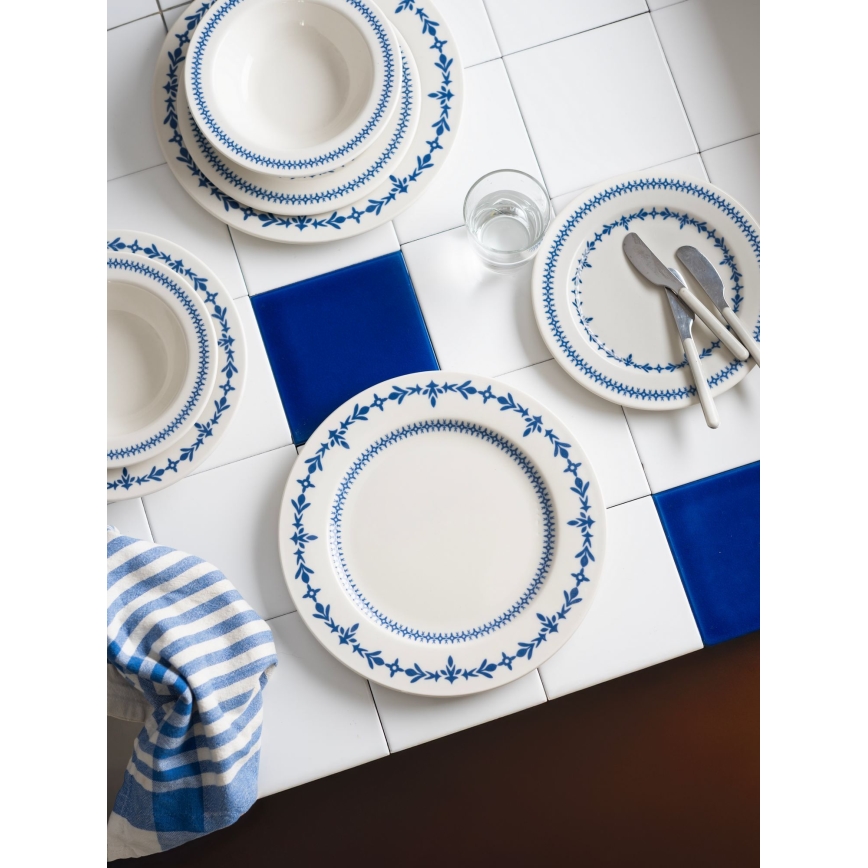 24-delni jedilni set, bel/moder, porcelan