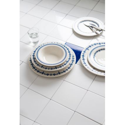 24-delni jedilni set, bel/moder, porcelan