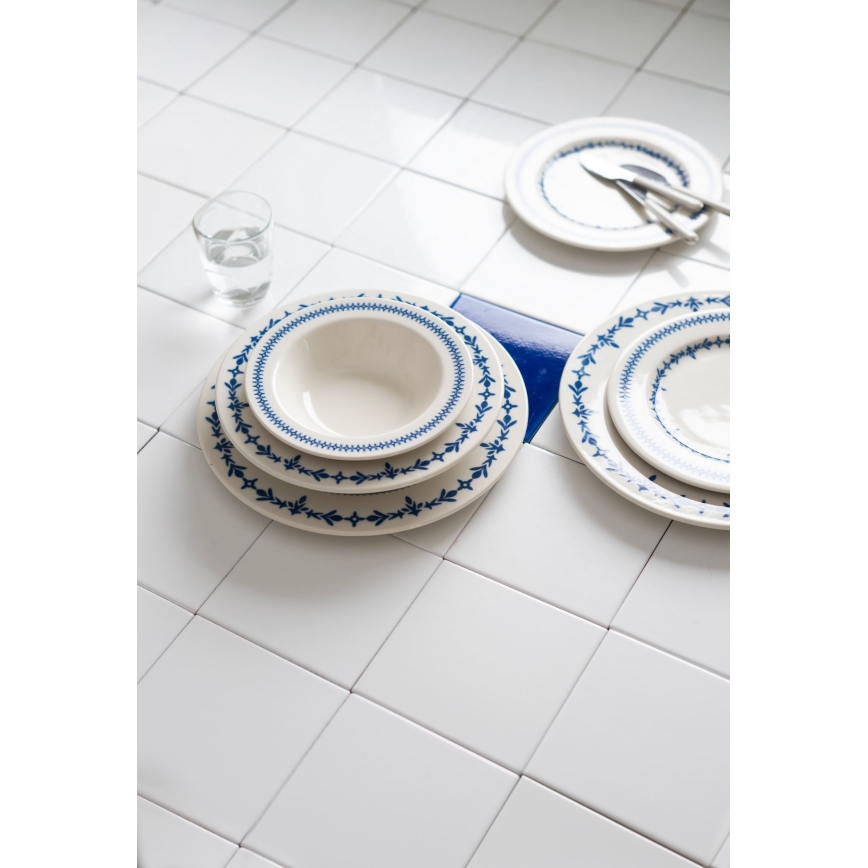 24-delni jedilni set, bel/moder, porcelan