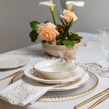 24-delni jedilni set bel/zlat/porcelan