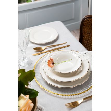 24-delni jedilni set bel/zlat/porcelan