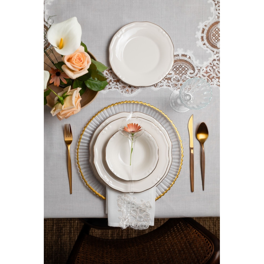 24-delni jedilni set bel/zlat/porcelan