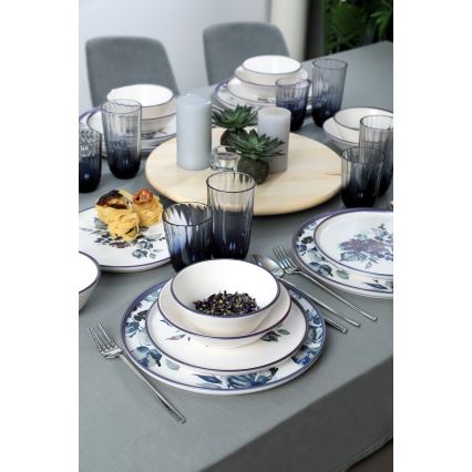 24-delni jedilni set, bela/modra, keramika