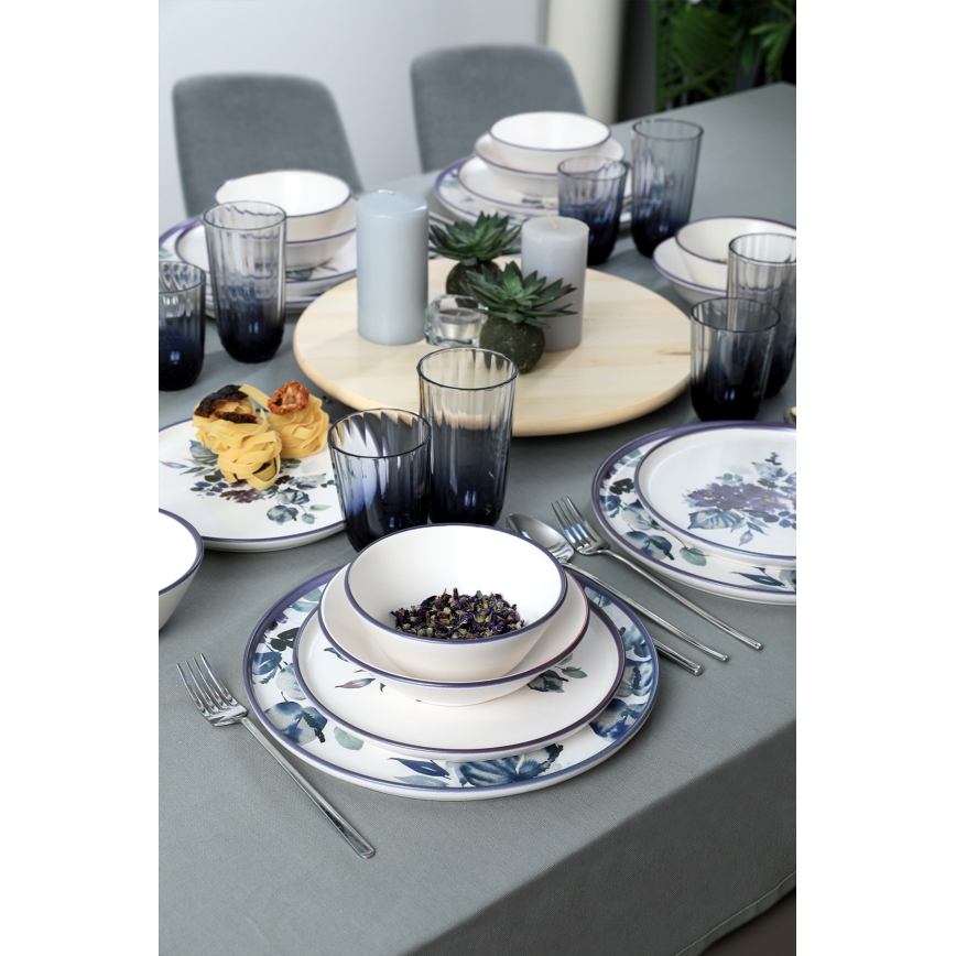 24-delni jedilni set, bela/modra, keramika