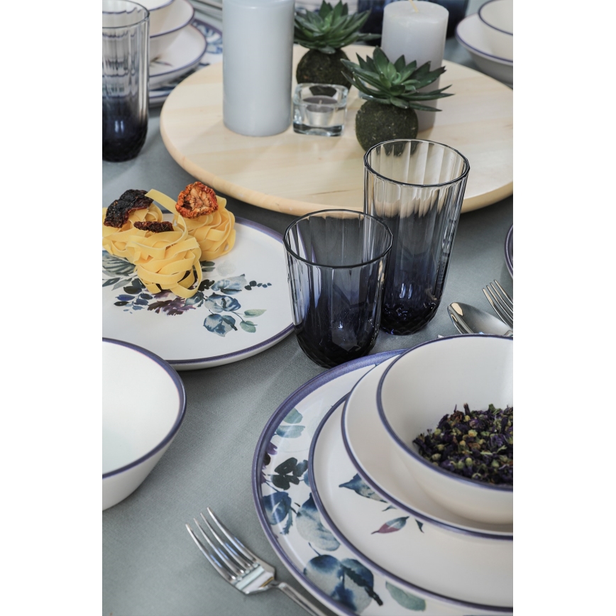 24-delni jedilni set, bela/modra, keramika