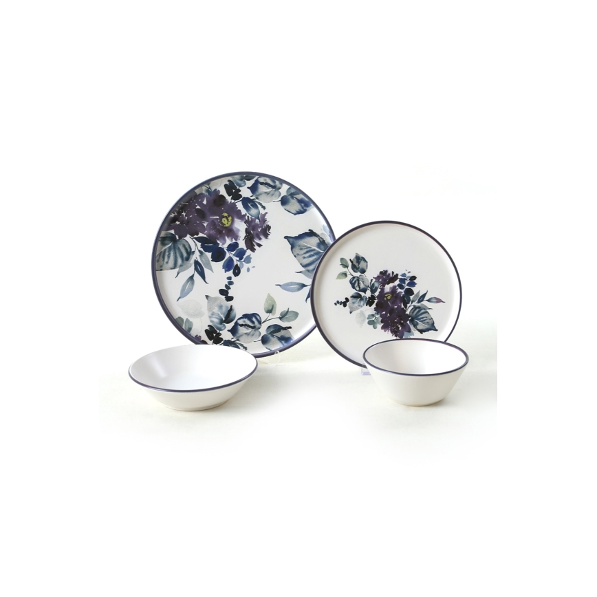 24-delni jedilni set, bela/modra, keramika