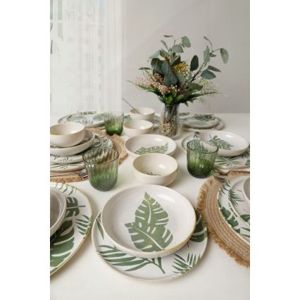 24-delni jedilni set, bela/zelena, keramika