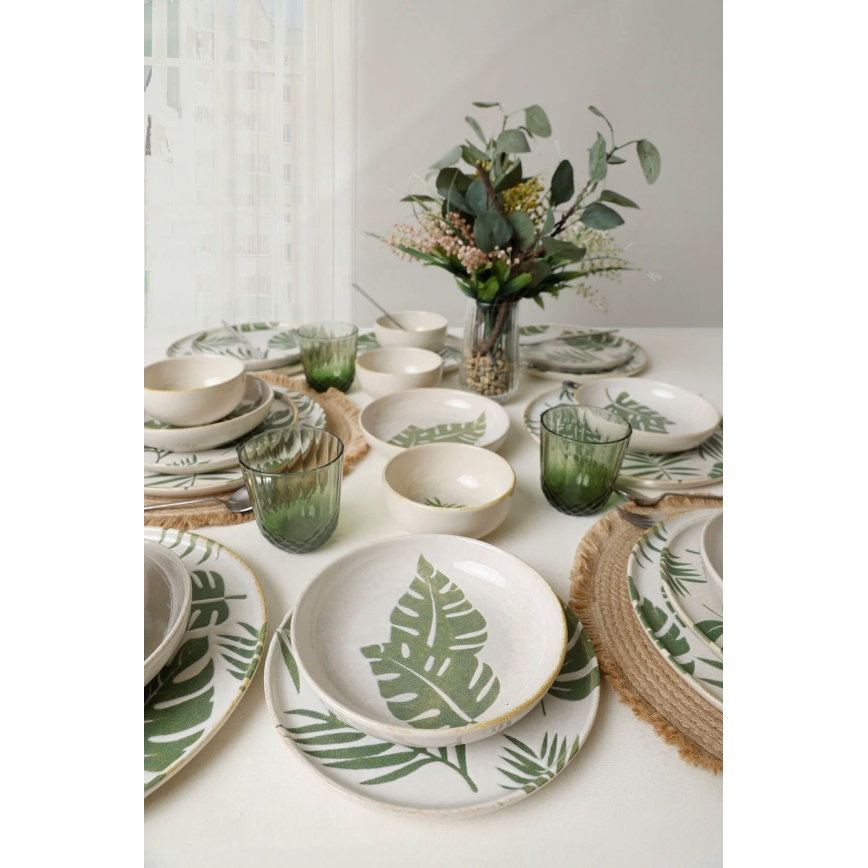 24-delni jedilni set, bela/zelena, keramika