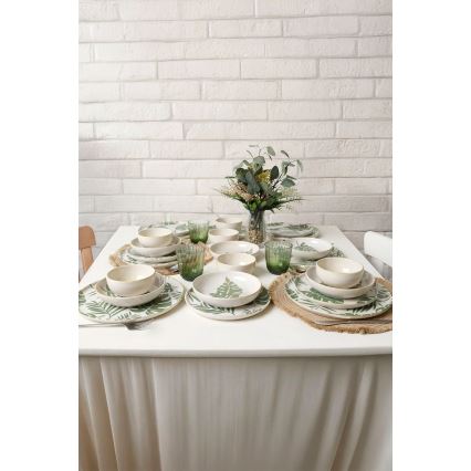 24-delni jedilni set, bela/zelena, keramika