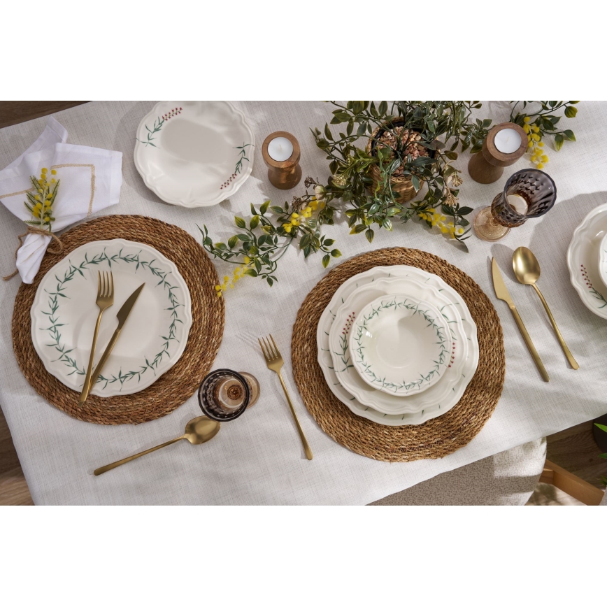 24-delni jedilni set, bela/zelena, porcelan
