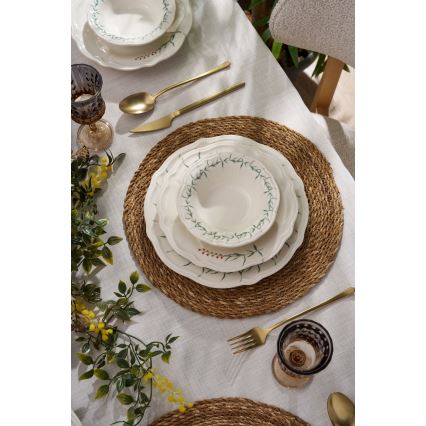 24-delni jedilni set, bela/zelena, porcelan